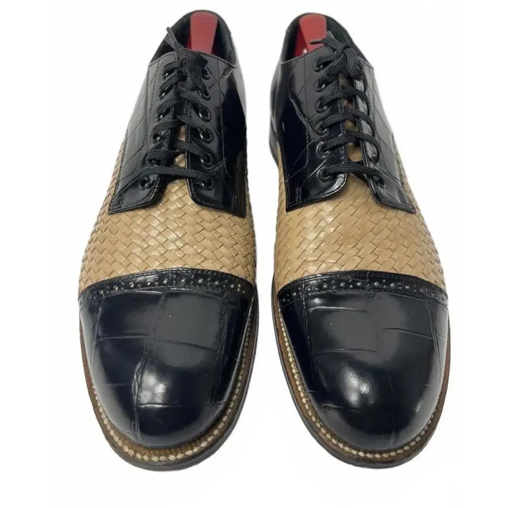 Vintage Stacy Adams Madison Oxford Dress Shoes Crocodile Toe Cap Woven - Size 10